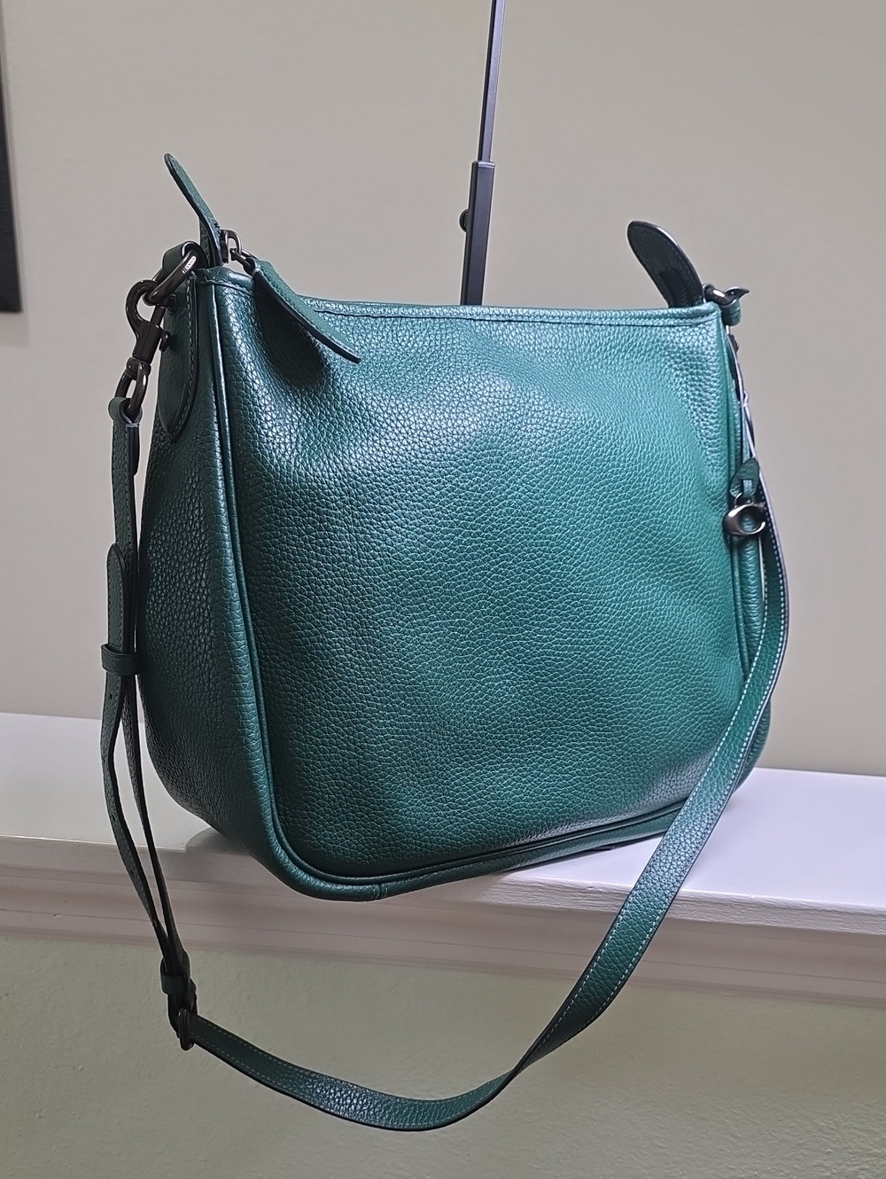 Coach CC435 Cary Soft Pebble Leather Large Shoulder Bag Dark Pine Hobo EUC - Picture 3 of 17